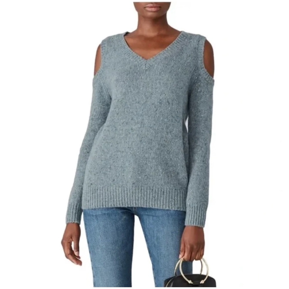 Rebecca Minkoff Large Merino Wool Alpaca Green Knit Cold Shoulder Sweater Y2K